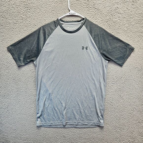 Under Armour T-Shirt Mens Medium Gray Short Raglan Sleeve Loose Heatgear - Picture 1 of 9